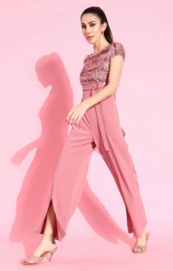 Women's Pink Solid Jumpsuits