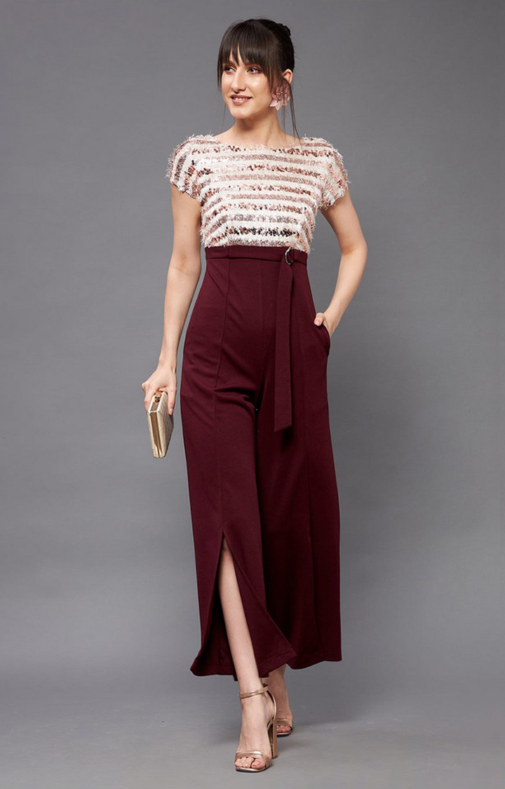 Women's White Polyester  Jumpsuits