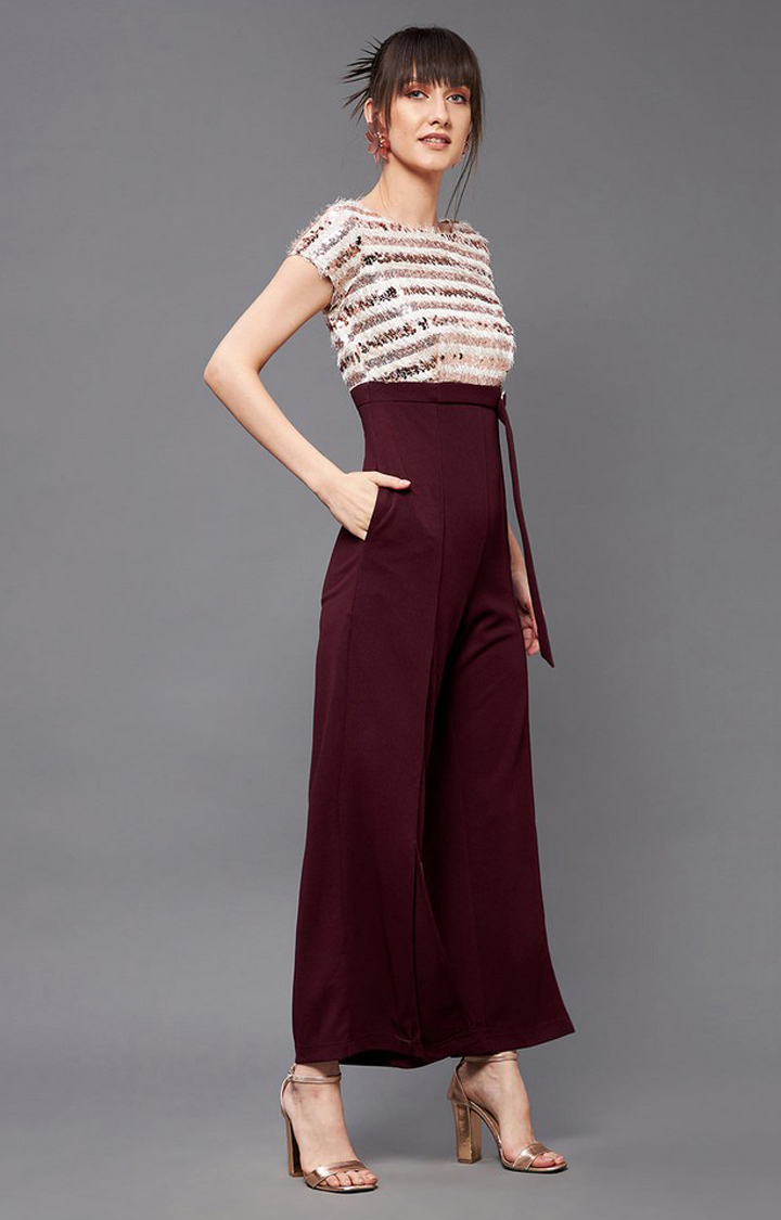 Women's White Polyester  Jumpsuits