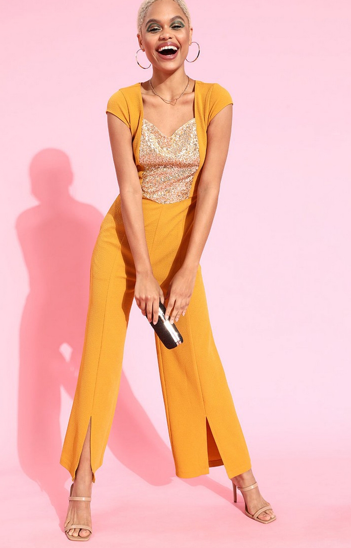 MISS CHASE | Women's Yellow Polyester  Jumpsuits