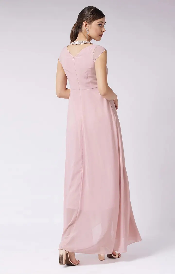 MISS CHASE | Women's Pink Solid Gowns 3