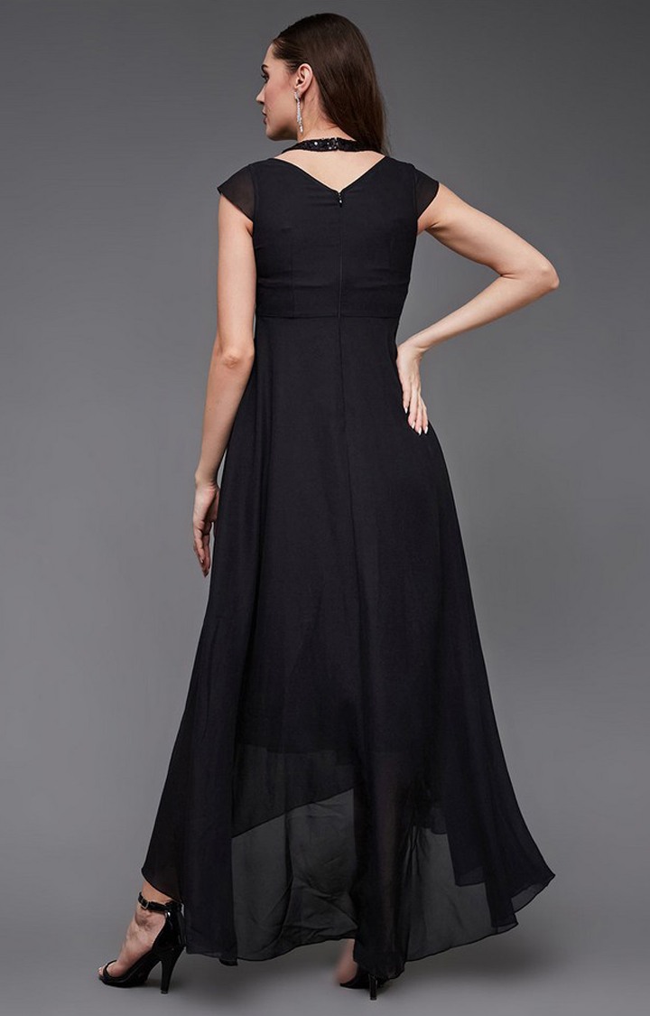 Women's Black Georgette EmbellishedEveningwear Maxi Dress