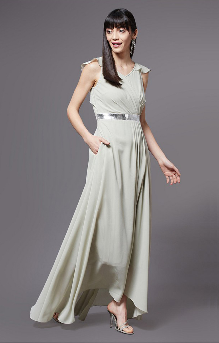 Women's Green Georgette  Gowns