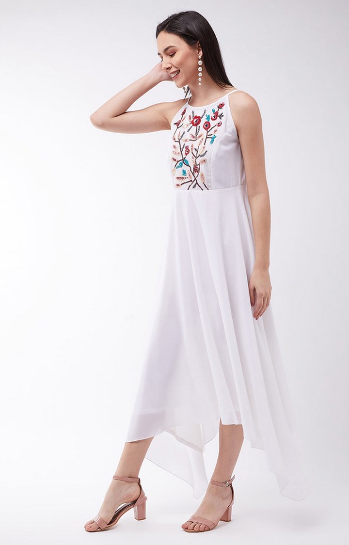 Women's White Polyester  Dresses