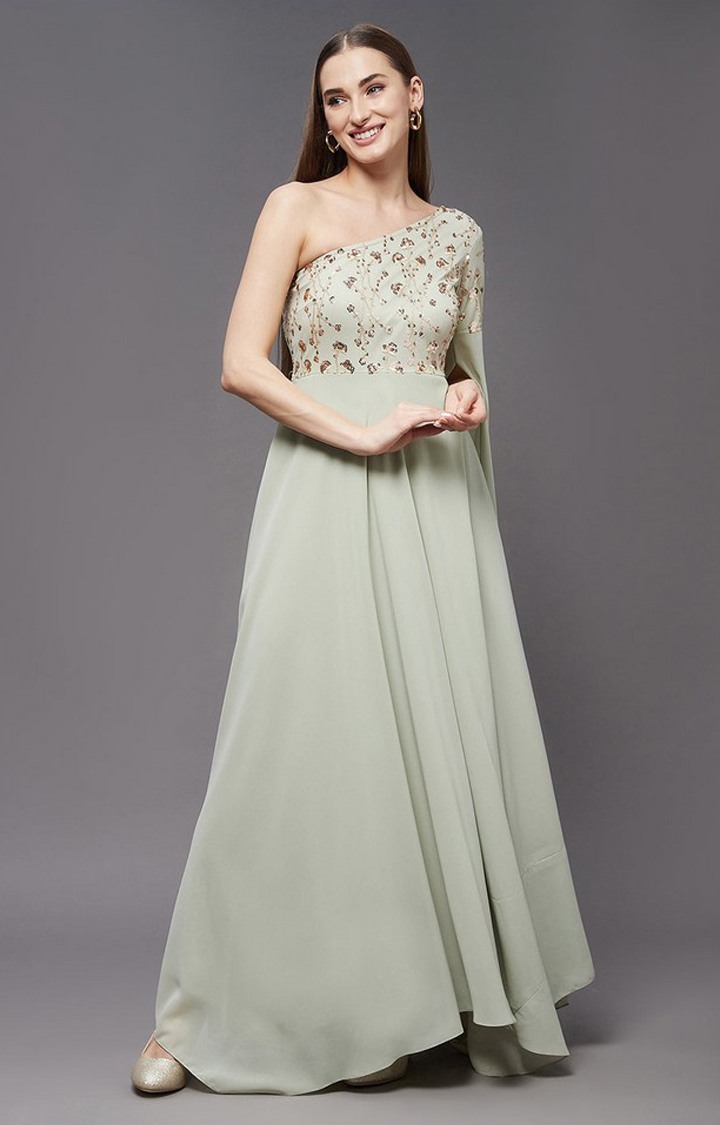 Women's Green Georgette  Maxi Dress