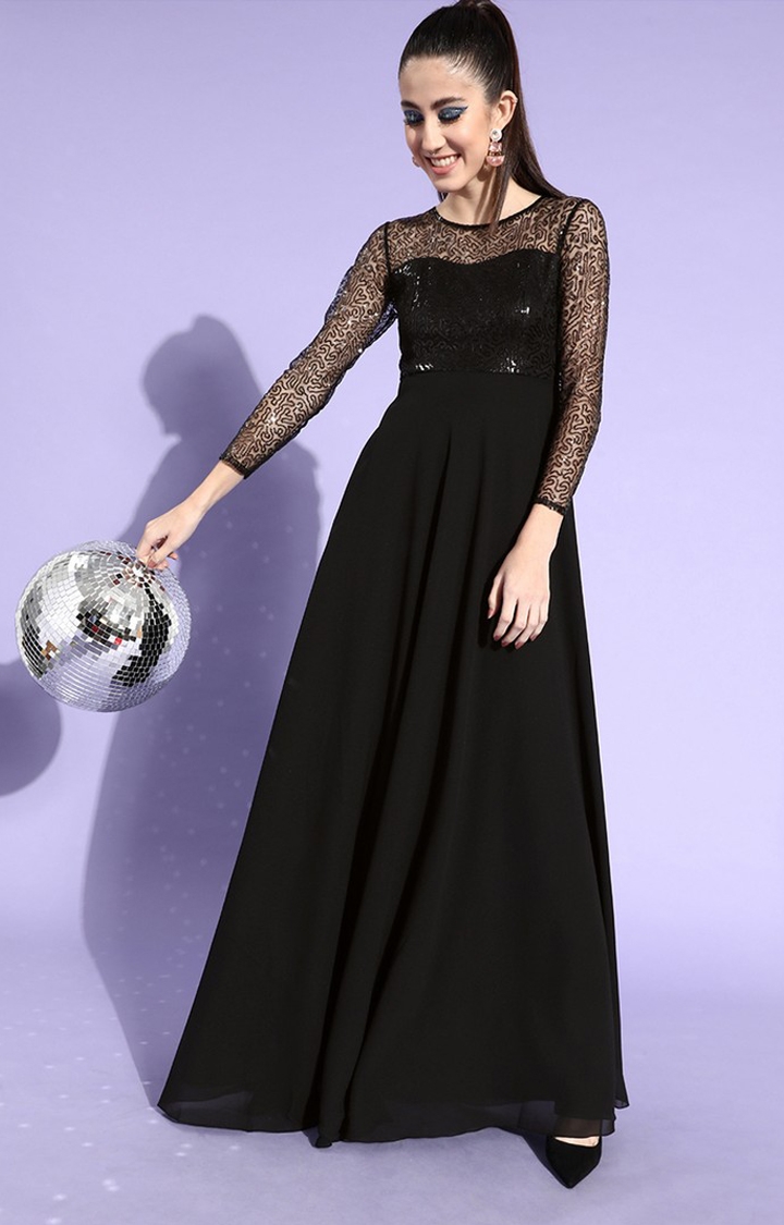 Women's Black Solid Maxi Dress