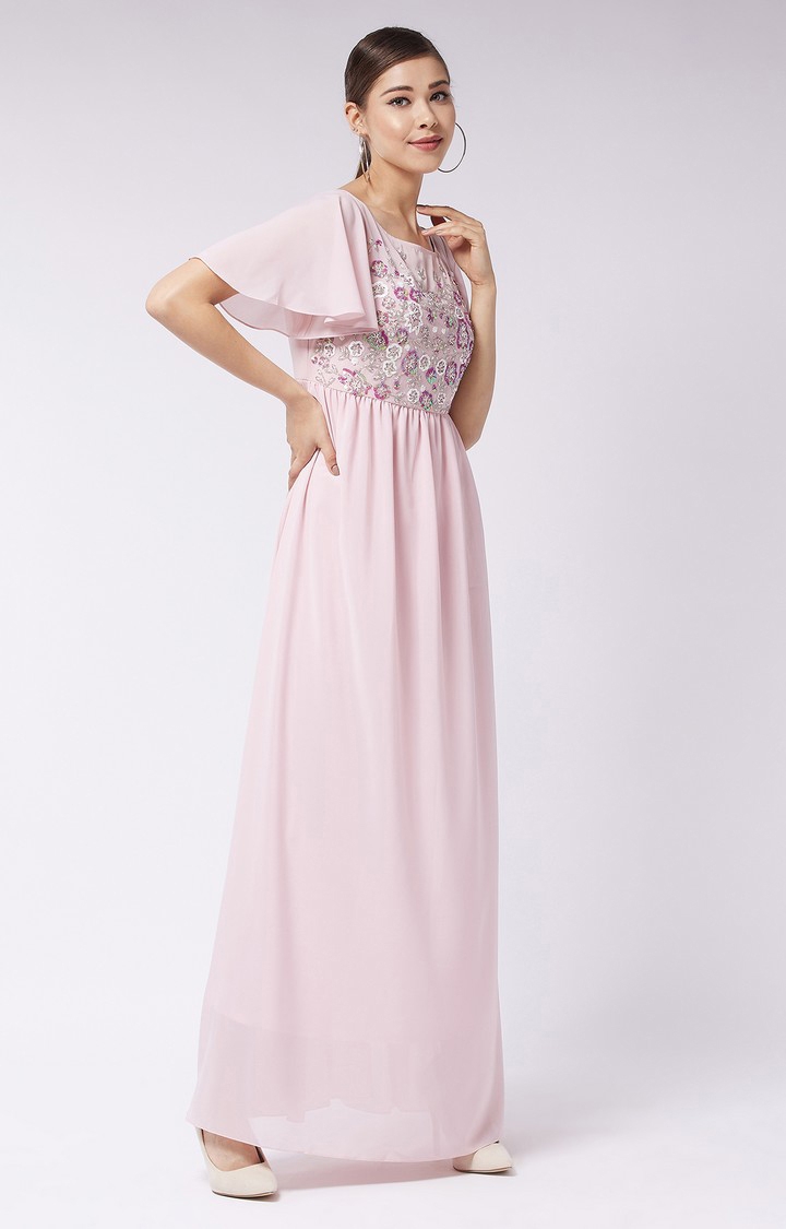 Women's Pink Georgette SolidEveningwear Maxi Dress
