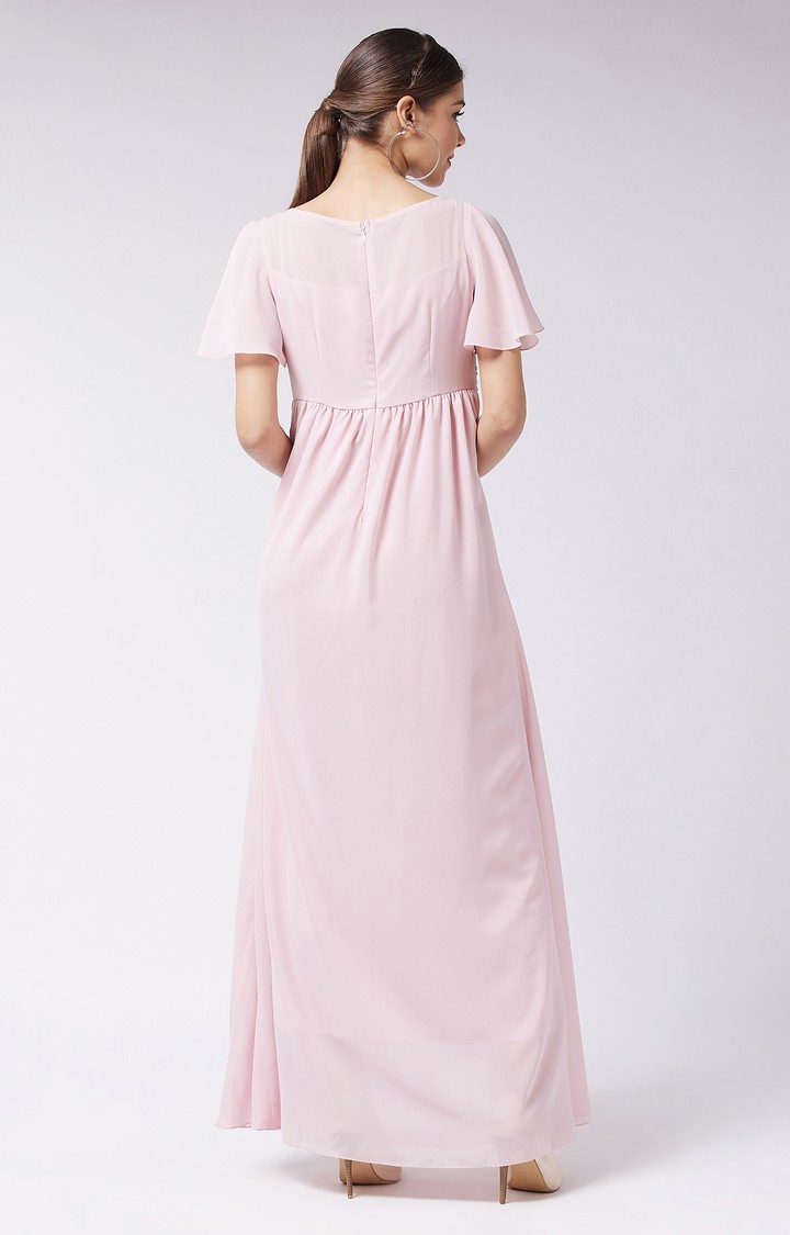 Women's Pink Georgette SolidEveningwear Maxi Dress