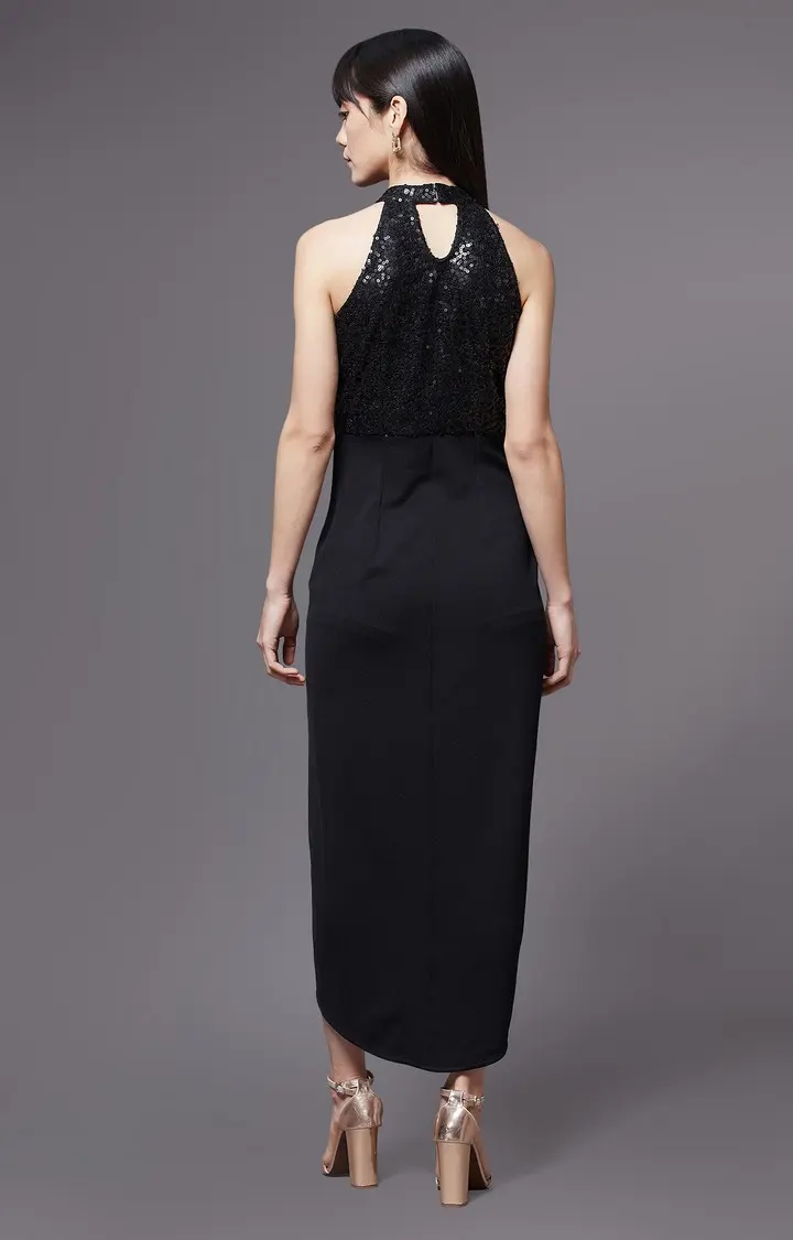 MISS CHASE | Women's Black Solid Asymmetric Dress 2