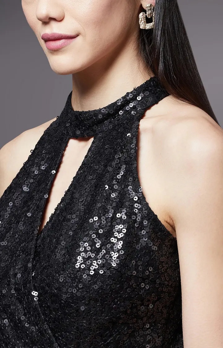 MISS CHASE | Women's Black Solid Asymmetric Dress 3