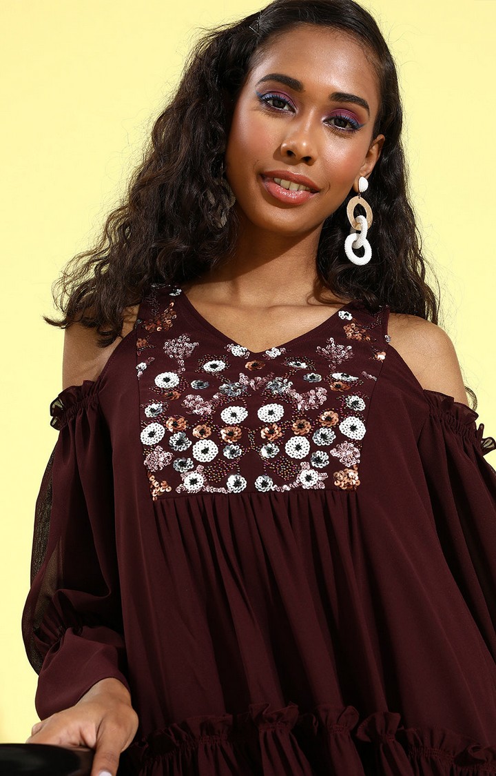 Women's Red Polyester  Dresses