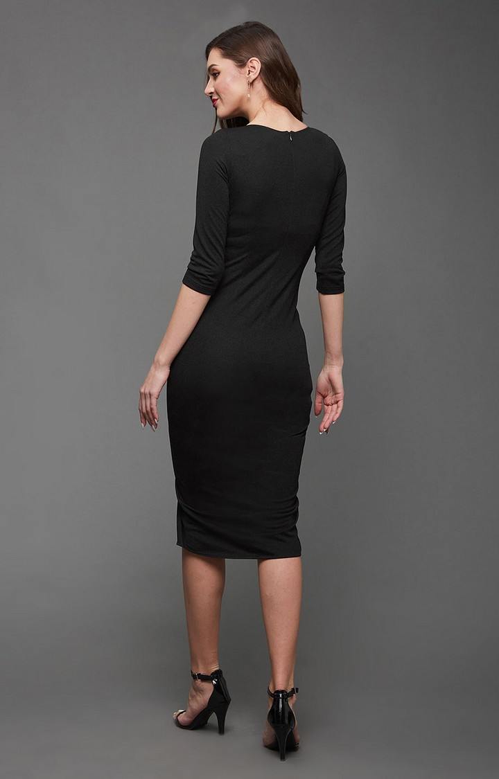 Women's Black Polyester EmbroideredEveningwear Shift Dress