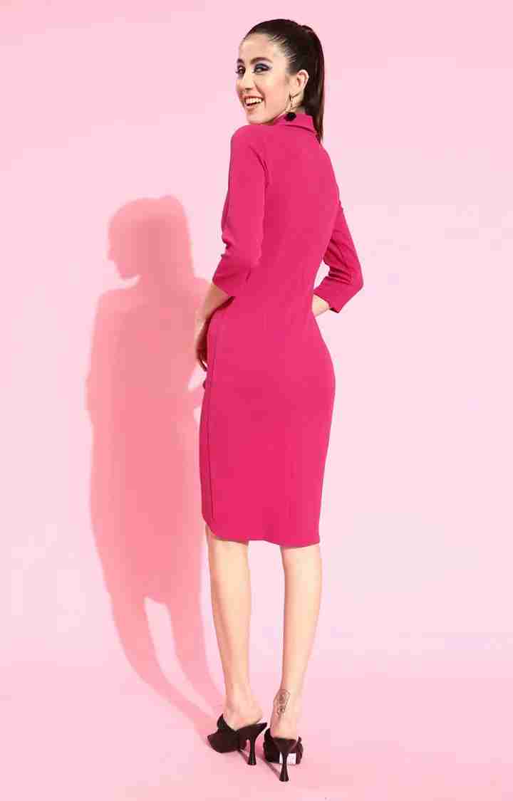 Women's Pink Polyester SolidEveningwear Sheath Dress