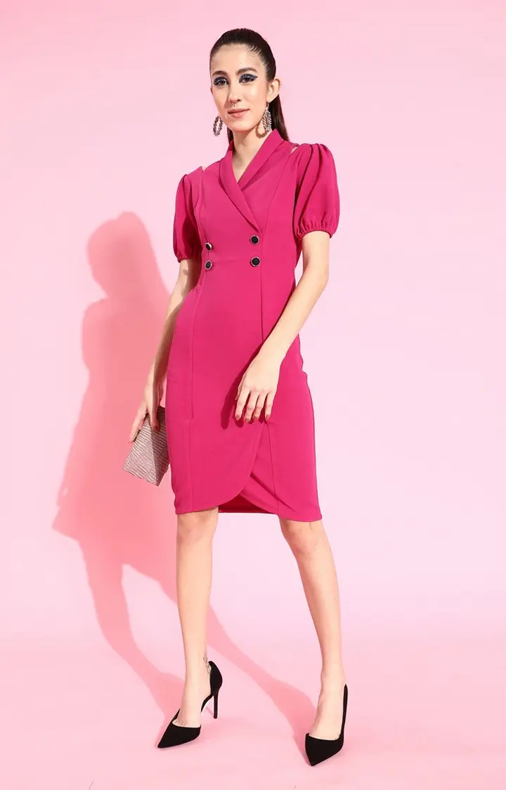 MISS CHASE | Women's Pink Solid Asymmetric Dress 0
