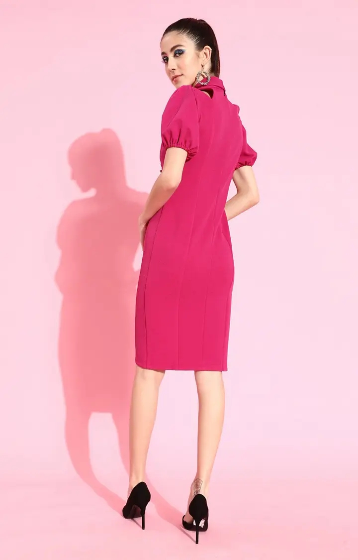 MISS CHASE | Women's Pink Solid Asymmetric Dress 2