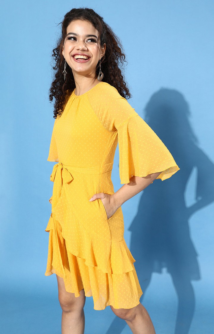 MISS CHASE | Women's Yellow Chiffon  Dresses