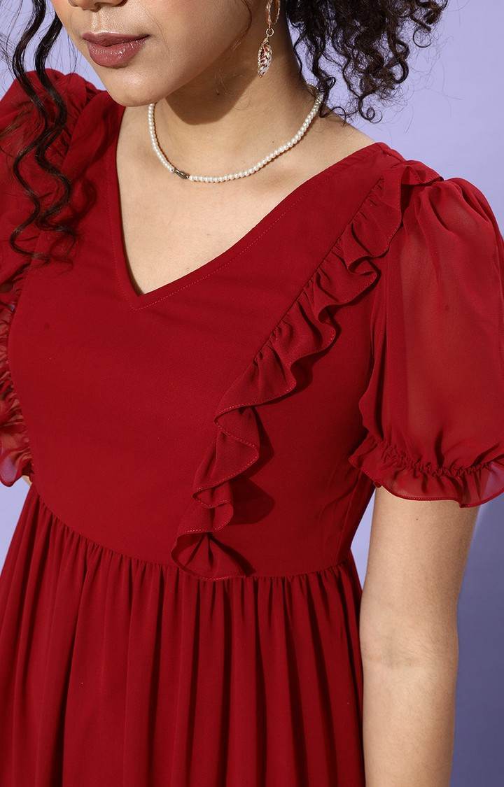 Women's Red Georgette  Dresses