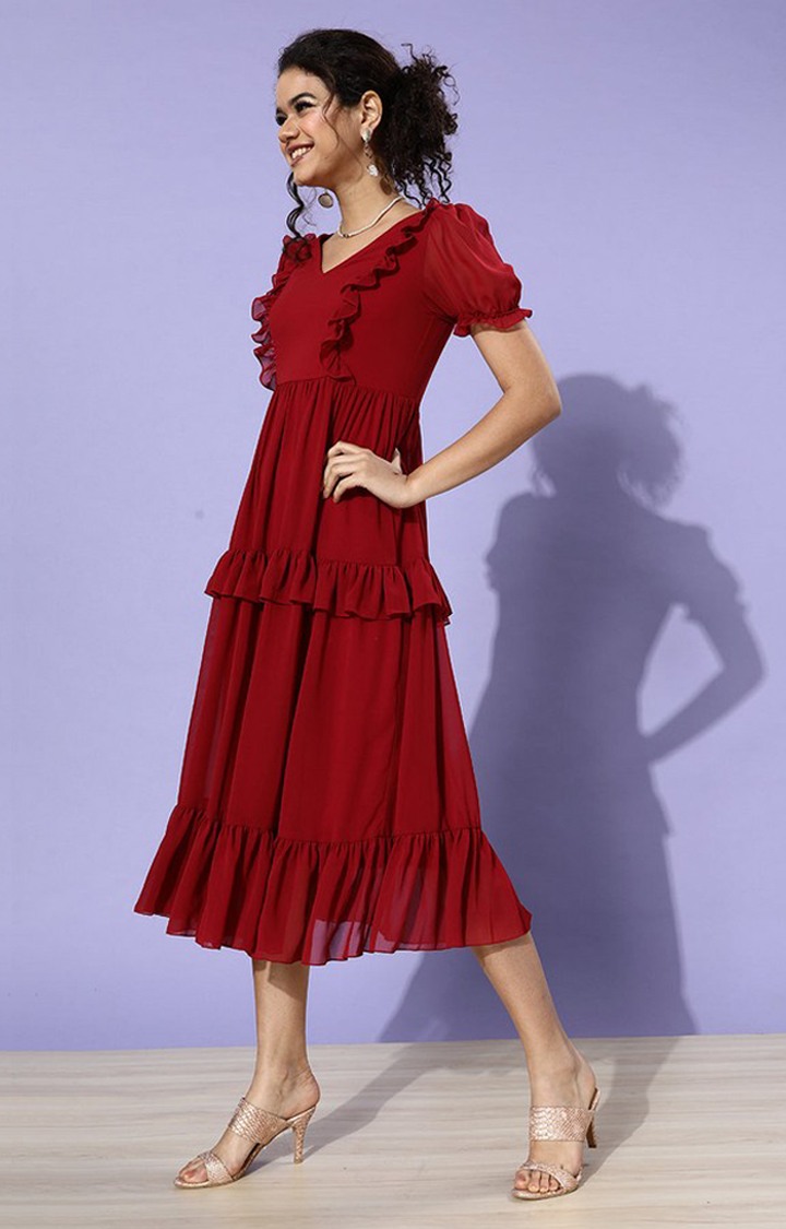 Women's Red Georgette  Dresses