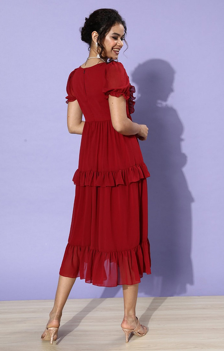 Women's Red Georgette  Dresses
