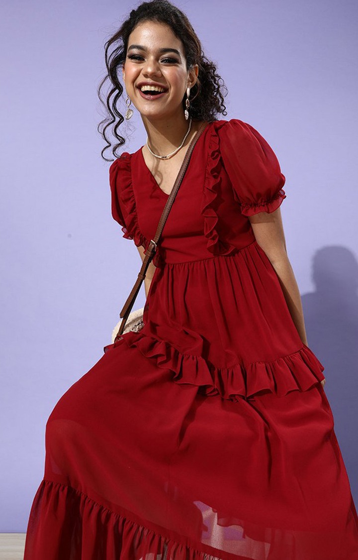 Women's Red Georgette  Dresses