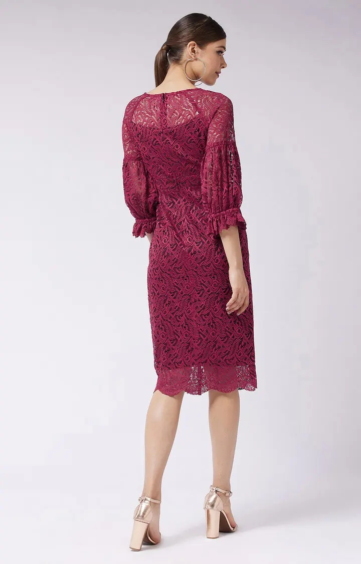 Women's Red Net FloralEveningwear Sheath Dress