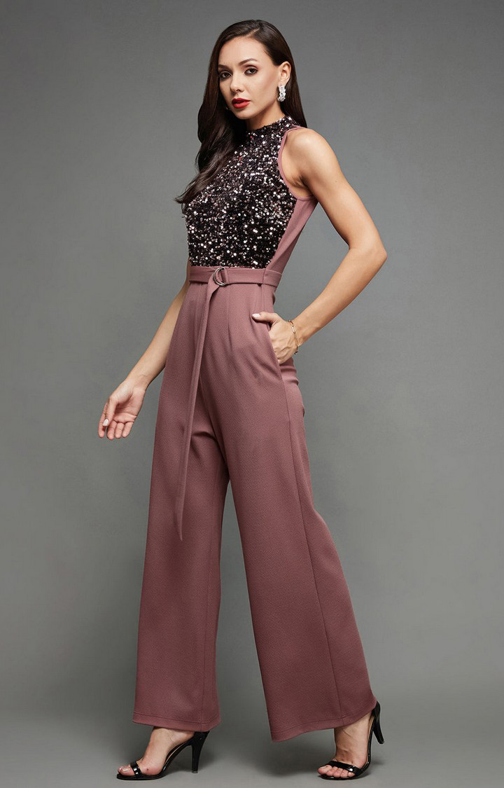 Women's Purple Polyester  Jumpsuits