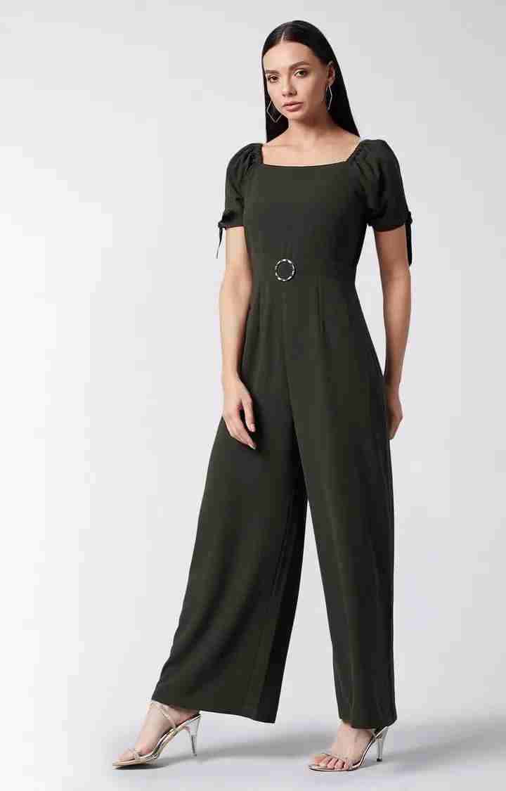 Women's Green Polyester SolidCasualwear Jumpsuits