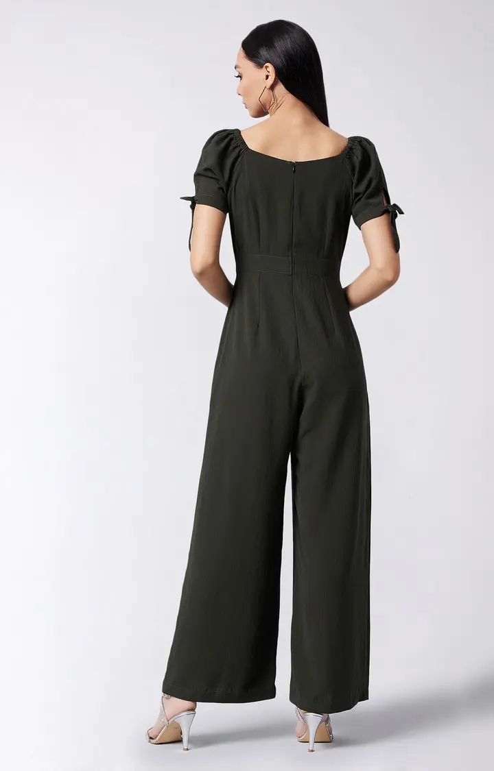 Women's Green Polyester SolidCasualwear Jumpsuits