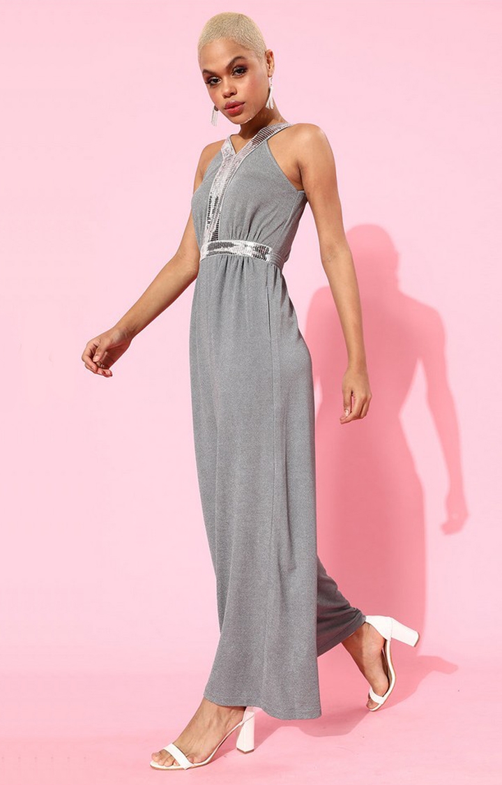 Women's Grey Polyester  Jumpsuits