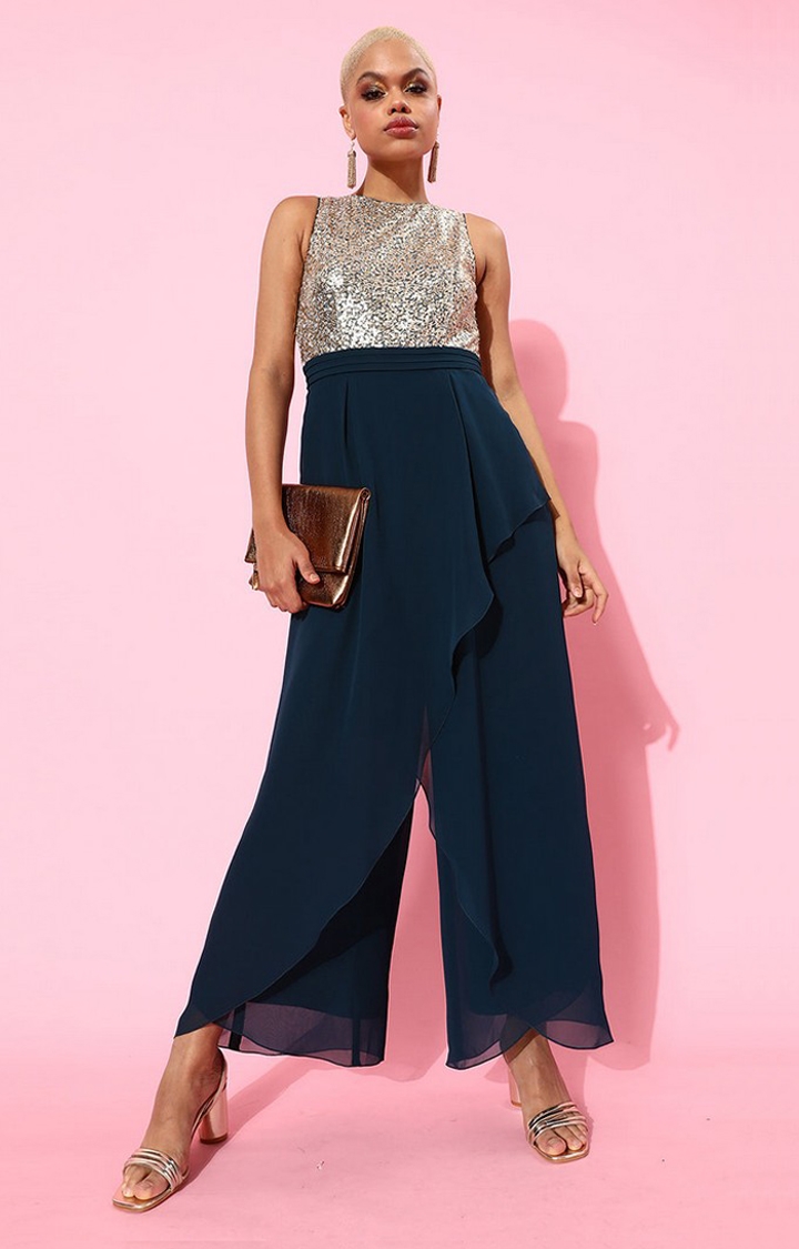 MISS CHASE | Women's Blue Polyester  Jumpsuits