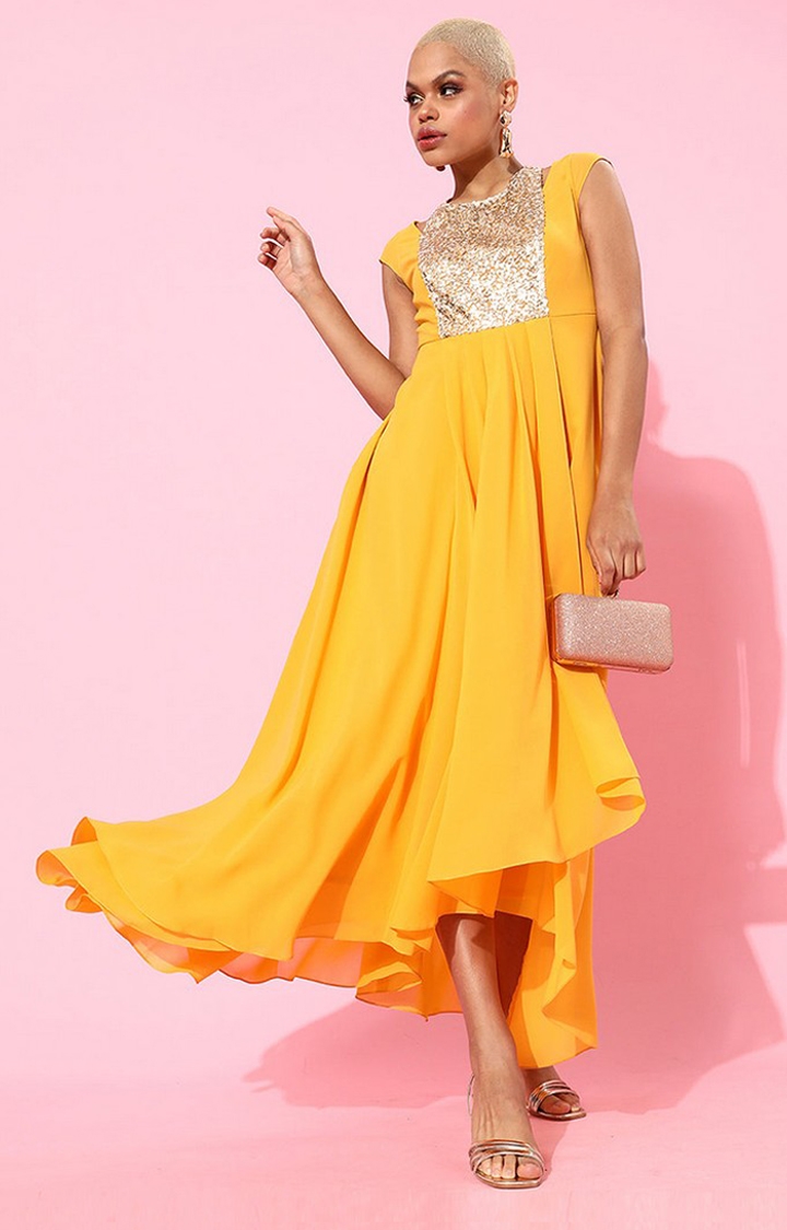 MISS CHASE | Women's Yellow Polyester  Dresses