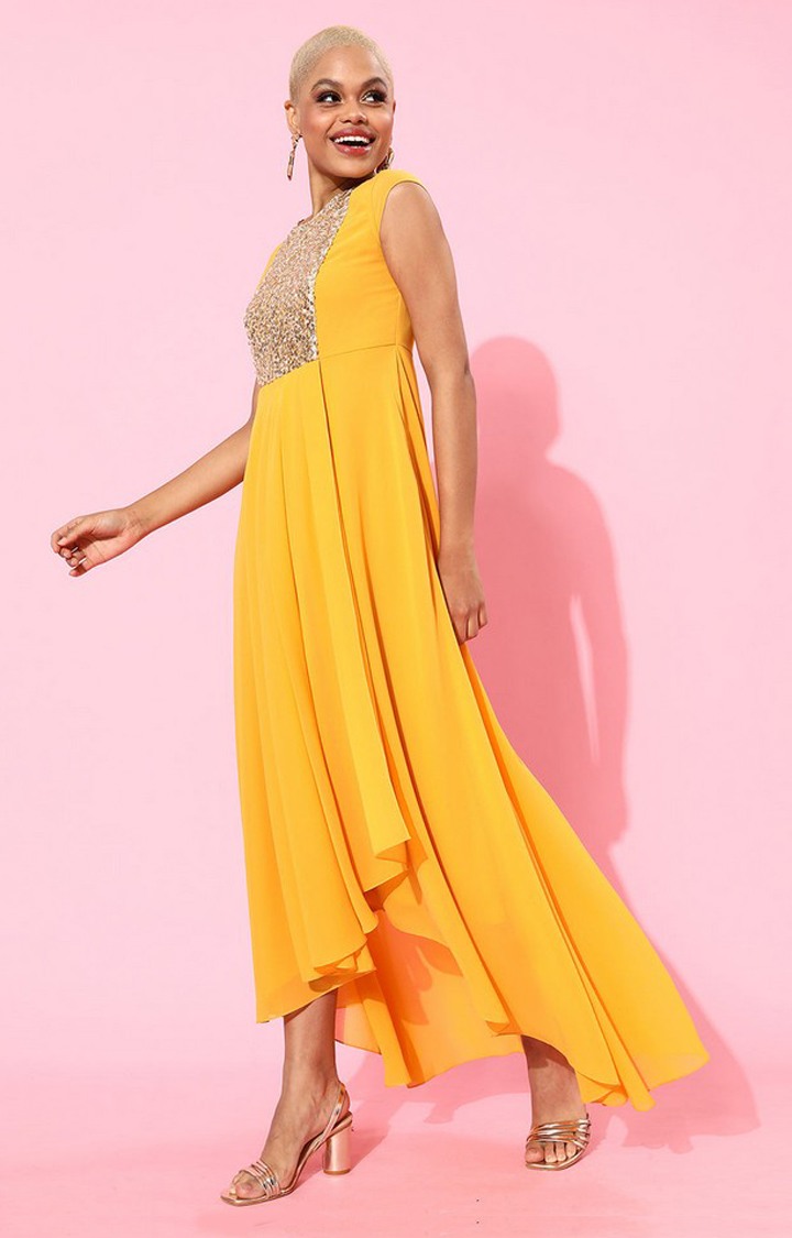 Women's Yellow Polyester  Dresses