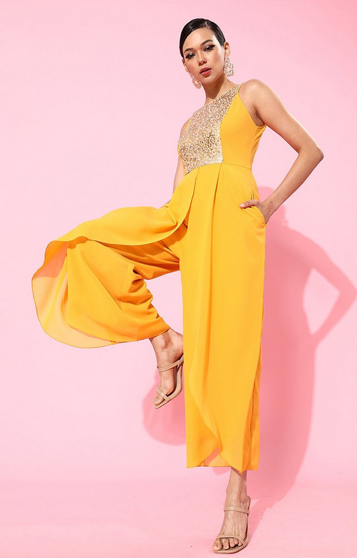 Women's Yellow Georgette  Jumpsuits