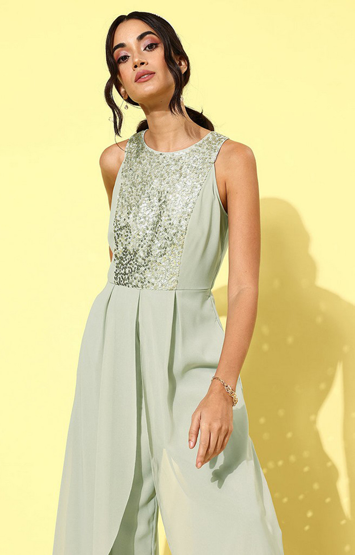 Women's Green Polyester  Jumpsuits