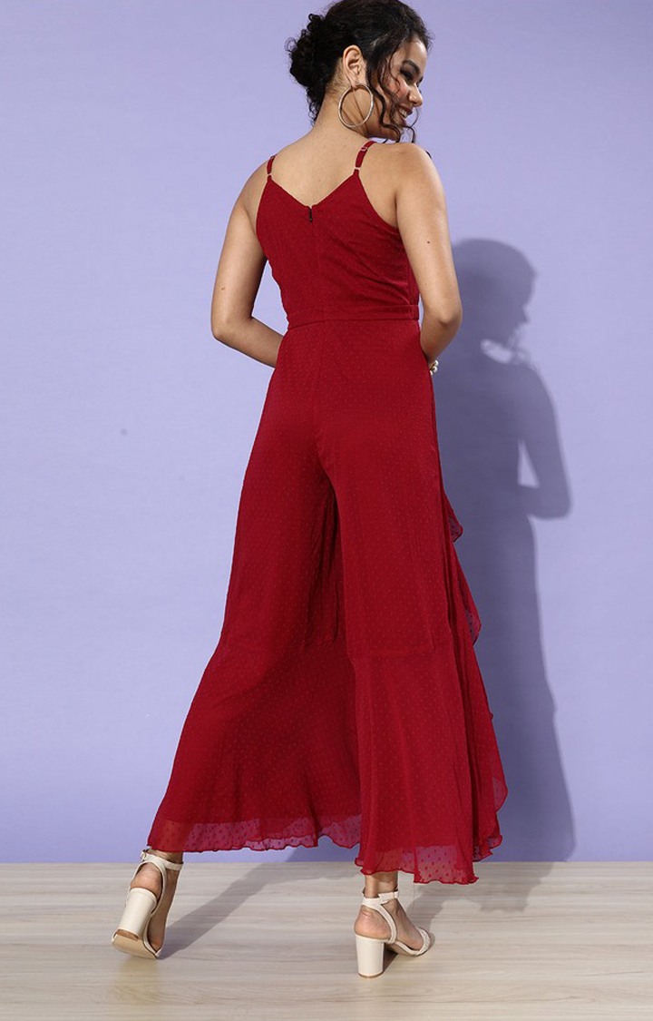 Women's Red Chiffon  Jumpsuits