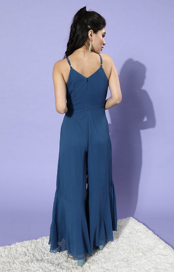 Women's Blue Chiffon  Jumpsuits