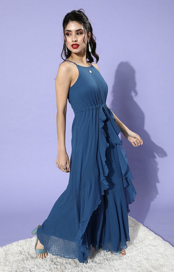 Women's Blue Chiffon  Jumpsuits