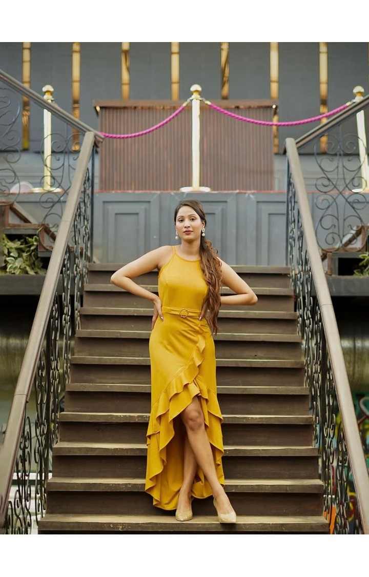 Women's Yellow Polyester  Dresses