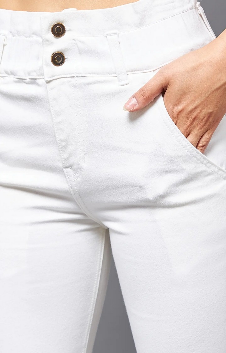 Women's White Solid Flared Jeans