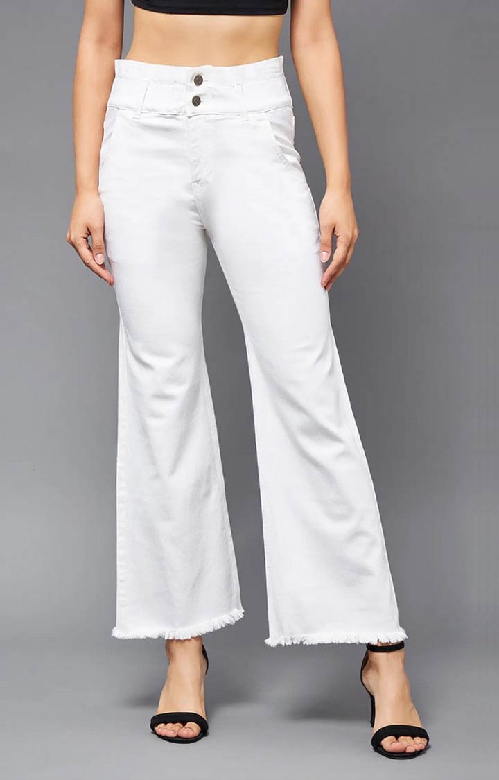 Women's White Solid Bootcut Jeans