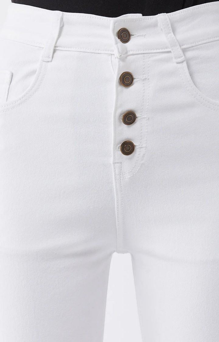 Women's White Solid Flared Jeans