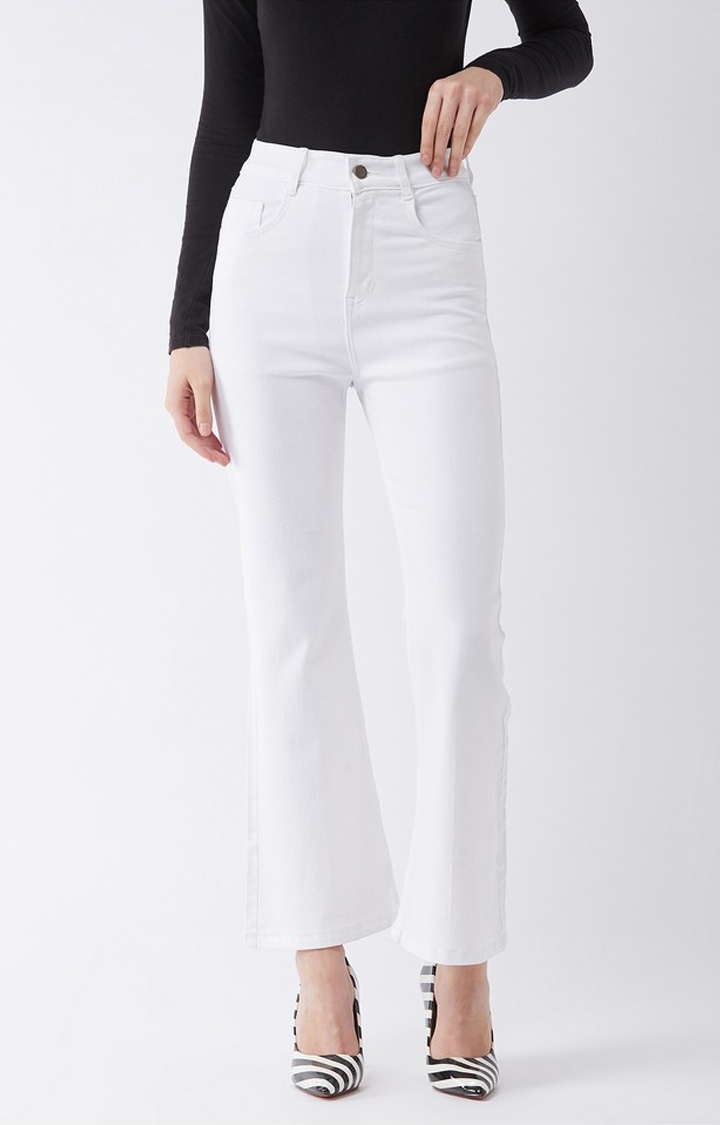 Women's White Solid Bootcut Jeans
