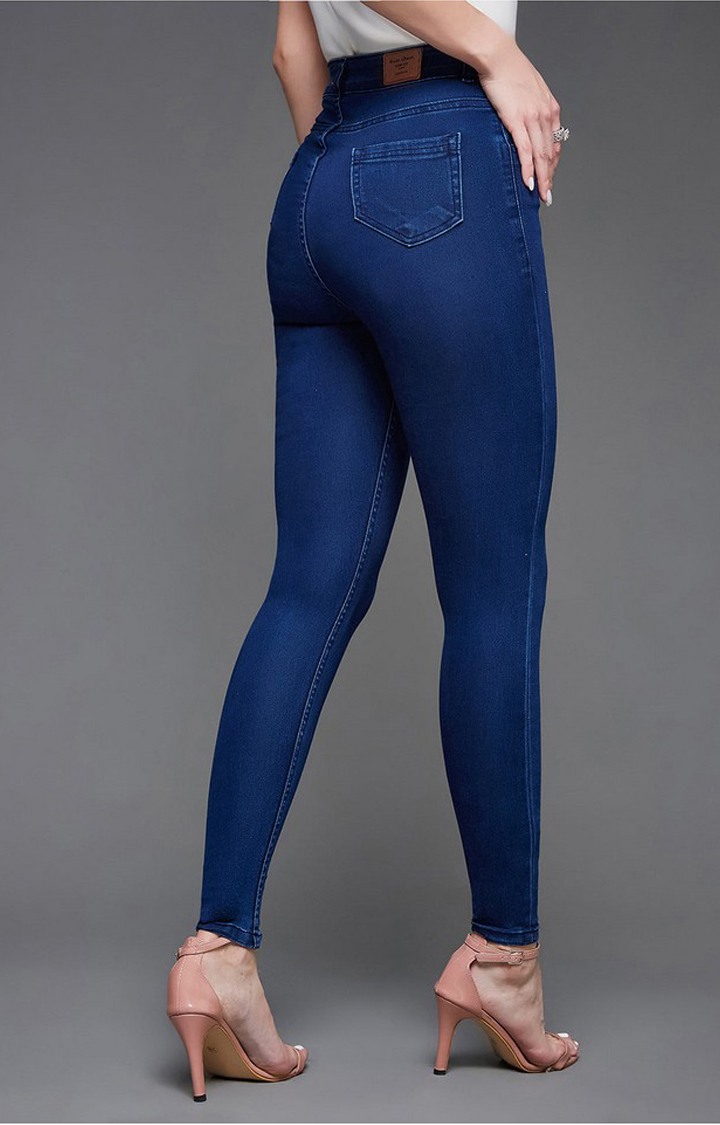 Women's Blue Solid Skinny Jeans