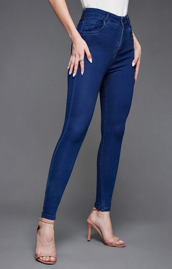 Women's Blue Solid Skinny Jeans