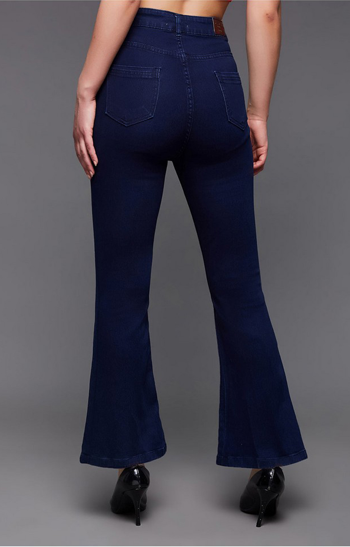 Women's Blue Solid Flared Jeans