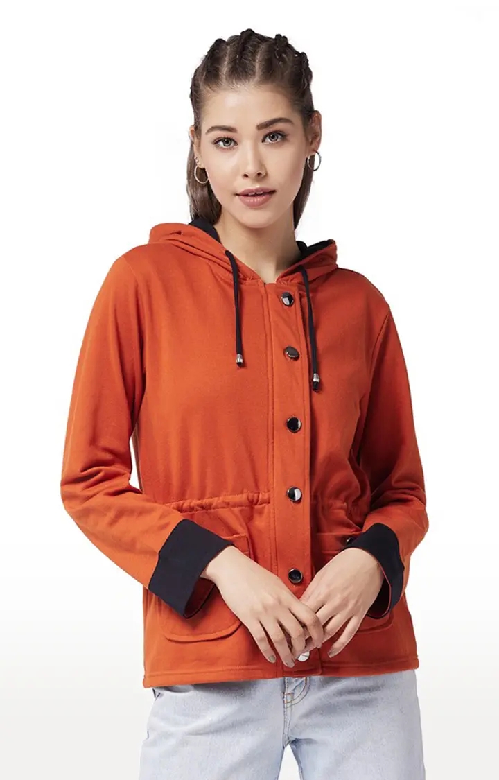 MISS CHASE | Women's Orange Cotton SolidCasualwear Western Jackets