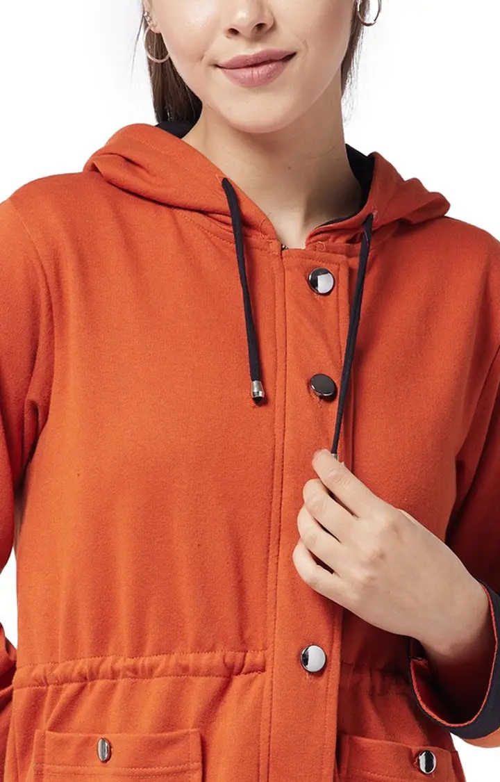 Women's Orange Cotton SolidCasualwear Western Jackets