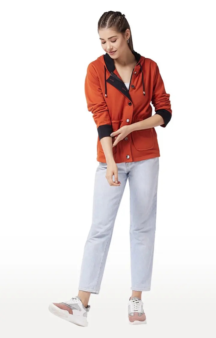 Women's Orange Cotton SolidCasualwear Western Jackets