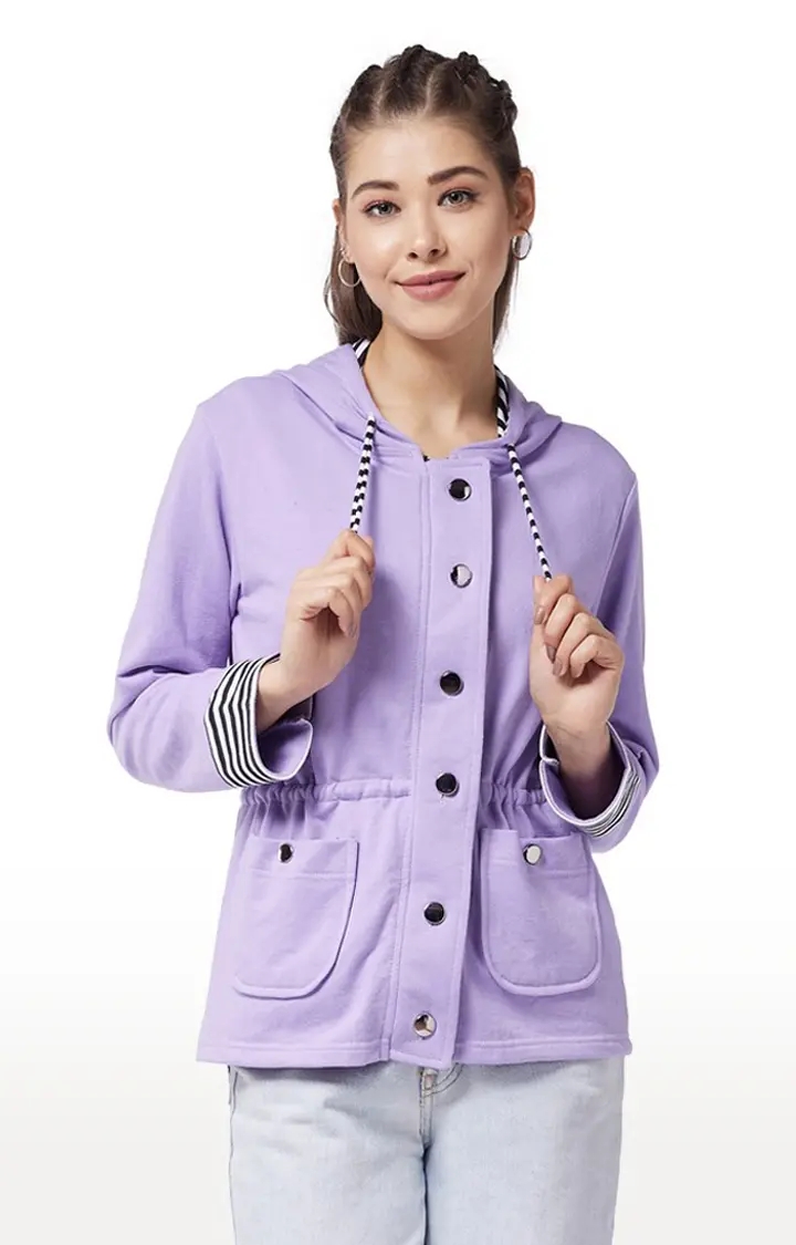 MISS CHASE | Women's Purple Cotton SolidCasualwear Western Jackets
