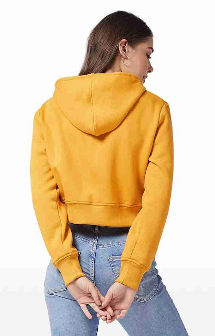 Women's Yellow Polycotton SolidStreetwear Hoodies